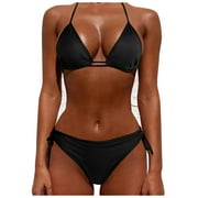 Mlqidk Thong Bikini Swimsuit for Women Black Brazilian String Bikinis Bathing Suit Triangle Top Bathing Suits Swimsuits,Black S